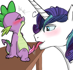 Size: 1660x1595 | Tagged: explicit, artist:fag, rarity, shining armor, spike, dragon, foalcon, g4, gay, imminent orgasm, implied sparity, imported from derpibooru, infidelity, licking, male, nudity, oral, penis, ship:spikemor, shipping, source needed, tongue out, wig