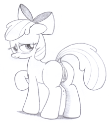 Size: 2020x2250 | Tagged: explicit, artist:an-tonio, apple bloom, anus, blushing, butt, female, filly, foal, foalcon, g4, heart clitoris, high res, imported from derpibooru, monochrome, nudity, plot, solo, solo female, traditional art, vaginal secretions, vulva, vulvar winking