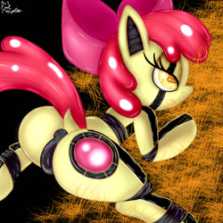 Size: 1280x1280 | Tagged: explicit, artist:paulpeopless, apple bloom, anus, apple bloom bot, bedroom eyes, butt, dock, female, foalcon, g4, hay, imported from derpibooru, nudity, plot, ponut, pony, prone, remake, robot, robot pony, solo, solo female, vagina, vulva