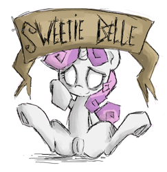 Size: 541x557 | Tagged: explicit, artist:artguydis, sweetie belle, blank eyes, don't starve, female, filly, flockmod, foal, foalcon, g4, horn, imported from derpibooru, nudity, pony, simple background, solo, solo female, spread legs, spreading, unicorn, vulva, white background