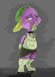 Size: 850x1200 | Tagged: explicit, spike, 30 minute art challenge, canine penis, clothes, collar, crossdressing, dog, femboy, femdom, foalcon, g4, implied rarity, imported from derpibooru, male, nudity, penis, skirt, skirt boner, socks, solo, solo male, spike the dog, vulgar