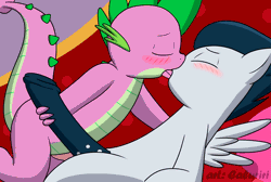 Size: 1200x808 | Tagged: explicit, artist:caluriri, spike, animated, blushing, dragon, foalcon, french kiss, g4, gay, handjob, imported from derpibooru, kissing, male, nudity, penis, rumble, ship:rumblespike