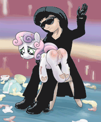 Size: 1000x1202 | Tagged: explicit, artist:smudge proof, sweetie belle, oc, abuse, animated, anus, breakfast, butt, commission, foalcon, g4, genitals, human, imported from derpibooru, kitchen, nudity, over the knee, plot, ponut, spanking, sweetiebuse, underhoof, vagina, vulva
