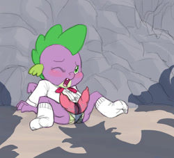 Size: 771x700 | Tagged: explicit, grimdark, artist:carnifex, spike, clothes, dragon, dragon dick, foalcon, g4, gay, hemipenis, imminent rape, imported from derpibooru, male, nudity, penis, sissy, socks, underwear