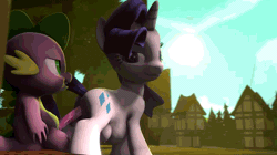 Size: 640x359 | Tagged: explicit, artist:bludingo, rarity, spike, 3d, age difference, animated, bedroom eyes, big crotchboobs, blinking, crotchboobs, dragon, eye contact, female, foalcon, g4, huge crotchboobs, imported from derpibooru, looking back, male, mare, nipples, nudity, open mouth, outdoor sex, outdoors, penetration, pony, preggity, pregnant, sex, ship:sparity, shipping, sitting, smiling, source filmmaker, straight, straight shota, vaginal