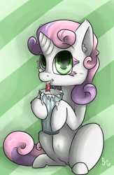 Size: 1300x2000 | Tagged: explicit, artist:poisindoodles, sweetie belle, cum, cum drinking, cum feeding, female, filly, foal, foalcon, g4, implied straight, imported from derpibooru, not milk, solo, solo female