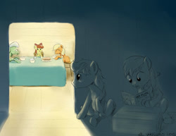 Size: 800x618 | Tagged: explicit, artist:el-yeguero, apple bloom, applejack, balls, big macintosh, braeburn, cottagecore, duo focus, earth pony, foalcon, g4, granny smith, imported from derpibooru, magazine, male, masturbation, nudity, pony, stallion, stealth masturbation, younger