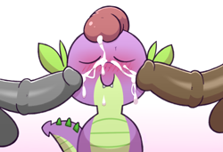 Size: 1280x873 | Tagged: explicit, artist:youwannaslap, spike, blushing, cum, cute, cute porn, dragon, facial, foalcon, g4, gay, imported from derpibooru, male, nudity, penis, penis hat