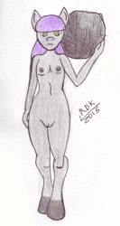 Size: 371x700 | Tagged: explicit, artist:rdk, anthro, banned from derpibooru, breasts, delicious flat chest, earth pony, female, foalcon, g4, imported from derpibooru, imported from twibooru, lolicon, maud pie, nipples, nudity, rock, rock farm, solo, solo female, traditional art, underage, vulva