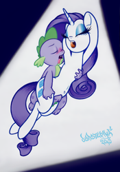 Size: 592x847 | Tagged: questionable, artist:dubstepina, rarity, spike, age difference, belly button, dragon, duo, duo male and female, eyes closed, female, foalcon, g4, imported from derpibooru, interspecies, male, mare, obscured penetration, pony, ship:sparity, shipping, softcore, straight, straight shota, tailboner, unicorn