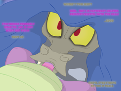 Size: 2000x1500 | Tagged: explicit, artist:blackpuma, spike, blowjob, discord, domination, dragon, erection, foalcon, g4, gay, imported from derpibooru, make new friends but keep discord, male, male pov, morning wood, my little pony: friendship is magic, nudity, offscreen character, oral, penis, pov, scene interpretation, ship:dispike, shipping, small penis, small penis humiliation, under the covers