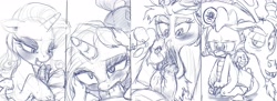 Size: 3960x1440 | Tagged: explicit, rarity, spike, and then spike was gay, artist needed, blowjob, blushing, character proxy, comic, cum, cum in mouth, discord, dragon, embarrassed, foalcon, g4, gay, hemipenis, illusion, implied sparity, imported from derpibooru, male, monochrome, nudity, oral, penis, puffy cheeks, ship:dispike, shipping, shipping denied, source needed, straight, transformation, trolling, x was discord all along