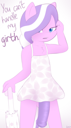 Size: 1062x1907 | Tagged: explicit, artist:lamia, diamond tiara, anthro, balls, clothes, dress, earth pony, foalcon, futa, futa diamond tiara, g4, hair over one eye, horsecock, imported from derpibooru, intersex, nudity, penis, solo, solo futa, umbrella