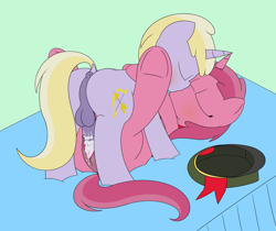 Size: 2200x1850 | Tagged: explicit, artist:pvryohei, anus, balls, blushing, creampie, cum, dinky hooves, female, foalcon, g4, half r63 shipping, horsecock, imported from derpibooru, kissing, male, missionary position, nudity, penetration, penis, ponut, ruby pinch, rule 63, sex, ship:dinkypinch, ship:twerpypinch, shipping, straight, twerpy hooves, vaginal, vulva
