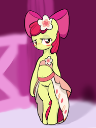 Size: 1131x1497 | Tagged: explicit, artist:seidouryu, apple bloom, adorabloom, adorasexy, bandeau, bedroom eyes, belly button, bipedal, blushing, casual nudity, clothes, cute, dress, earth pony, edit, female, foalcon, g4, gala dress, genitals, imported from derpibooru, looking at you, make new friends but keep discord, my little pony: friendship is magic, nsfw edit, nudity, season 5, semi-anthro, sexy, solo, solo female, vulva