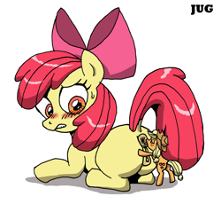 Size: 1156x1063 | Tagged: explicit, artist:jug, apple bloom, applejack, analingus, analingus on female, anus, applecest, appletini, earth pony, female, filly, foal, foalcon, g4, imported from derpibooru, incest, lesbian, mare, mare on filly, micro, nudity, oral, ponut, pony, sex, ship:bloomjack, shipping, vulva