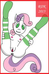 Size: 482x720 | Tagged: explicit, artist:rdk, sweetie belle, anthro, anus, breasts, clothes, female, foalcon, g4, imported from derpibooru, nipples, nudity, socks, solo, solo female, vagina