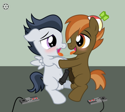 Size: 1777x1600 | Tagged: explicit, artist:sasukex125, button mash, balls, belly button, blushing, colt, colt on colt, dicks are touching, drool, drool string, foal, foalcon, frottage, g4, gay, imported from derpibooru, male, nintendo, nintendo entertainment system, nudity, penis, pony, reasonably sized genitals, rumble, sex, ship:rumblemash, spankable coin purse