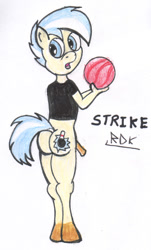 Size: 362x600 | Tagged: explicit, artist:rdk, anthro, bowling, colt, foal, foalcon, g4, imported from derpibooru, male, nudity, penis, semi-erect, solo, solo male, strike, traditional art, unguligrade anthro