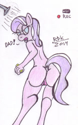 Size: 373x600 | Tagged: explicit, artist:rdk, diamond tiara, anthro, banned from derpibooru, earth pony, female, filly, foal, foalcon, g4, implied father, imported from derpibooru, imported from twibooru, lolicon, nudity, shower, solo, solo female, traditional art, underage, video, voyeurism, vulva