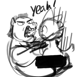 Size: 500x500 | Tagged: questionable, artist:lumineko, spike, bulk biceps, bulk spikceps, censored, crack shipping, dragon, foalcon, g4, gay, grayscale, implied sex, imported from derpibooru, male, monochrome, pony, ship:spikeceps, shipping, sketch, stallion