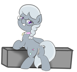 Size: 1118x1040 | Tagged: explicit, artist:alazak, silver spoon, collar, female, filly, foal, foalcon, g4, imported from derpibooru, nudity, simple background, solo, solo female, transparent background, vulva