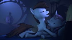 Size: 1920x1080 | Tagged: questionable, artist:cryotimberwolf, spike, sweetie belle, 3d, cuckolding, dragon, female, foalcon, g4, horn, imported from derpibooru, jealous, lying, lying down, lying on top of someone, male, missionary position, night, on back, orgasm, penetration, pipsqueak, pony, sex, ship:sweetiesqueak, shipping, softcore, source filmmaker, straight, unicorn, vaginal