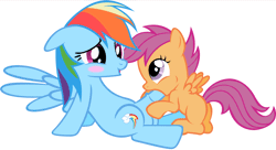 Size: 1280x695 | Tagged: explicit, artist:badumsquish-edits, rainbow dash, scootaloo, animated, balls, blowjob, blushing, edit, eye contact, female, filly, floppy ears, foal, foalcon, futa, futa on female, futa rainbow dash, g4, gif, imported from derpibooru, intersex, moaning, nice in the comments, nudity, oral, penis, ship:scootadash, shipping, show accurate, show accurate porn, sitting, smiling, spread wings, tongue out, wingboner, wings