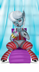 Size: 900x1655 | Tagged: explicit, artist:saddnesspony, silver spoon, babydoll, belly button, belly piercing, bellyring, clothes, dead source, female, foalcon, g4, imported from derpibooru, nudity, panties, piercing, red underwear, socks, solo, solo female, striped socks, underwear, vulva