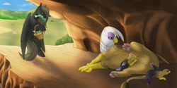 Size: 1000x500 | Tagged: explicit, artist:backlash91, oc, oc:rome silvanus, basket, bedroom eyes, birth, breastfeeding, canon x oc, chickub, classical hippogriff, crotchboobs, cub, eyes closed, female, fish, fluffy, foal, foalcon, g4, gilda, griffon, hippogriff, hybrid, imported from derpibooru, interspecies, male, mouth hold, multiboob, nipples, nudity, on side, paw pads, paws, pegasus, pony, shipping, smiling, spread legs, story included, straight, suckling, teats, underpaw, vulva