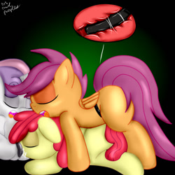 Size: 1280x1280 | Tagged: explicit, artist:paulpeopless, apple bloom, scootaloo, sweetie belle, cmc threesome, cunnilingus, cutie mark crusaders, dark genitals, female, foalcon, g4, group sex, imported from derpibooru, lesbian, oral, sex, sex toy, ship:sweetiebloomaloo, shipping, strapon, threesome, vaginal secretions