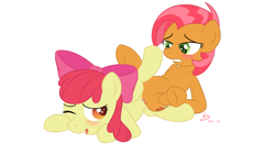 Size: 1920x1080 | Tagged: explicit, artist:vsdrawfag, apple bloom, babs seed, applecest, bloom & gloom, blushing, clitoral hood, earth pony, female, foalcon, g4, imported from derpibooru, lesbian, my little pony: friendship is magic, nudity, pony, sex, ship:appleseed, shipping, tribadism, vulva