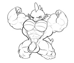 Size: 644x545 | Tagged: explicit, artist:toonpower, spike, 2014, beefspike, dragon, fetish, foalcon, g4, imported from derpibooru, male, monochrome, muscle fetish, muscles, muscular male, nudity, overdeveloped muscles, penis, solo, solo male