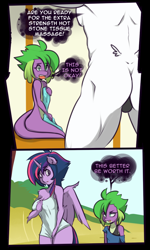 Size: 600x1000 | Tagged: explicit, artist:da3rd, spike, twilight sparkle, alternate hairstyle, and then spike was gay, anthro, ass, balls, breasts, bulk biceps, butt, butt wings, castle sweet castle, casual nudity, comic, dragon, femboy, foalcon, g4, imported from derpibooru, male, my little pony: friendship is magic, nudity, punklight sparkle