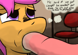 Size: 1080x768 | Tagged: explicit, artist:thebathwaterhero, scootaloo, blowjob, female, foalcon, g4, horsecock, imported from derpibooru, male, nudity, oral, penis, pony, straight