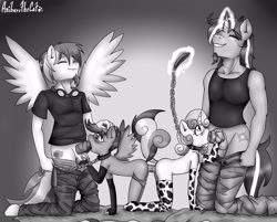 Size: 3175x2550 | Tagged: explicit, artist:anibaruthecat, scootaloo, sweetie belle, oc, oc:firelander, oc:summer scorch, anal insertion, anthro, ball fondling, balls, bisexual, blowjob, breasts, butt to butt, canon x oc, clothes, collar, delicious flat chest, dildo, doubleheaded dildo, evening gloves, female, fingerless gloves, flatie belle, foalcon, g4, gloves, goggles, high res, hoof feet, horsecock, imported from derpibooru, insertion, leash, lesbian, maledom, nipples, nudity, oral, penis, scoolander, scootaflat, sex, sex toy, straight