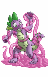 Size: 800x1280 | Tagged: explicit, artist:kitsune18, spike, alternate version, anal, armpits, cum, cum in tentacles, dragon, foalcon, g4, imported from derpibooru, male, nudity, penetration, penis, penis milking, reasonably sized genitals, solo, solo male, spikesub, tentacle porn, tentaclejob, tentacles, tentacles on male