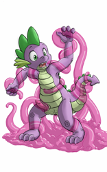 Size: 800x1280 | Tagged: explicit, artist:kitsune18, spike, anal, anus, armpits, balls, dragon, foalcon, g4, imported from derpibooru, male, nudity, penetration, penis, penis milking, solo, solo male, tentacle porn, tentaclejob, tentacles, tentacles on male