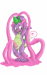 Size: 800x1280 | Tagged: explicit, artist:kitsune18, spike, >:3, alternate tentacle blowjob, armpits, blushing, dragon, foalcon, g4, imported from derpibooru, male, nudity, oral, penis, penis milking, reasonably sized genitals, solo, solo male, spikesub, tentacle blowjob, tentacle porn, tentaclejob, tentacles, tentacles on male