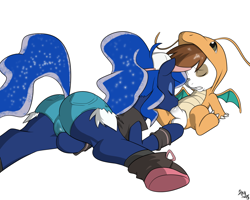 Size: 1800x1440 | Tagged: explicit, artist:brainsucks, princess luna, alicorn, blowjob, clothes, colt, cosplay, costume, crossover, dragonite, earth pony, eyes closed, female, foal, foalcon, g4, hoofing, imported from derpibooru, kigurumi, male, mare, masturbation, oral, pipsqueak, pokémon, pony, ship:lunapip, shipping, shoes, shorts, straight, straight shota