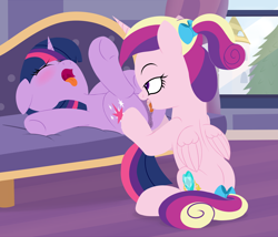 Size: 3500x3000 | Tagged: explicit, artist:dtcx97, twilight sparkle, age difference, ahegao, alicorn, anus, bedroom eyes, blushing, bow, cunnilingus, cutie mark, dark genitals, drool, drool string, duo, duo female, eyes closed, eyes on the prize, eyes rolling back, female, filly, filly on mare, filly twilight sparkle, floppy ears, foal, foalcon, frog (hoof), g4, hair bow, high res, imported from derpibooru, lesbian, licking, mare, mare on filly, moan, moaning, moaning in pleasure, nudity, open mouth, oral, ponut, pony, princess cadance, puckered asshole, raised tail, sex, ship:twidance, shipping, spread legs, spreading, tail, tail aside, tail bow, teen princess cadance, tongue bath, tongue out, touching, underhoof, unicorn, unicorn twilight, vagina, vaginal secretions, vulva, wall of tags, younger