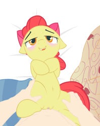 Size: 834x1054 | Tagged: explicit, artist:mostazathy, artist:sadieyule, apple bloom, adorabloom, animated, bed, belly button, blushing, clitoris, crying, cute, dominant pov, earth pony, female, filly, foal, foalcon, g4, gif, human, human male, human male on filly, human on pony action, human vulva, human vulva on pony, imported from derpibooru, interspecies, loop, male, male pov, missionary position, on back, penis, pillow, pony, pov, sex, sheet, smiling, straight, tears of joy
