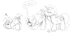 Size: 3289x1510 | Tagged: explicit, artist:smudge proof, oc, analingus, analingus on male, anus, backwards cutie mark, balls, bondage, butt, foalcon, g4, gay, genitals, horn, imported from derpibooru, male, male on male analingus, monochrome, nudity, oral, penis, plot, pony, sketch, snails, snips, stamp, unicorn
