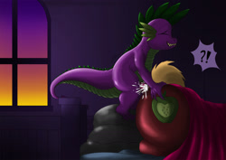 Size: 1984x1403 | Tagged: explicit, semi-grimdark, artist:exelzior, spike, age difference, anal, anal creampie, big backintosh, big macintosh, butt grab, creampie, cum, dragon, dragon on pony action, dubious consent, earth pony, exclamation point, eyes closed, foalcon, g4, gay, grope, hand on butt, imported from derpibooru, interrobang, interspecies, male, male on male rape, molestation, morning, nudity, penetration, penis, pony, question mark, sex, somnophilia, stallion, surprise buttsex