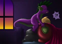 Size: 1984x1403 | Tagged: explicit, semi-grimdark, artist:exelzior, spike, anal, big backintosh, big macintosh, butt grab, dragon, dragon on pony action, dubious consent, earth pony, exclamation point, foalcon, g4, gay, grope, hand on butt, imported from derpibooru, interrobang, interspecies, male, male on male rape, molestation, morning, nudity, penetration, penis, pony, question mark, somnophilia, stallion, surprise buttsex