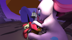 Size: 1920x1080 | Tagged: explicit, artist:bearacoda, apple bloom, babs seed, pinkie pie, 3d, blowjob, cum, derpibooru exclusive, dildo, doubleheaded dildo, foalcon, futa, futa on female, futa pinkie pie, g4, imported from derpibooru, intersex, oral, pinkamena diane pie, sex toy, source filmmaker