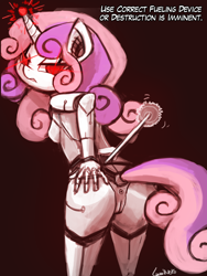 Size: 1440x1920 | Tagged: explicit, artist:lumineko, sweetie belle, angry, anthro, anus, ass, breasts, butt, buzzsaw, circular saw, commission, female, foalcon, g4, glowing eyes, imported from derpibooru, nudity, robot, solo, solo female, sweetie bot, this will end in tears, vulva