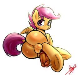 Size: 676x645 | Tagged: explicit, artist:starykrow, scootaloo, 180 penis, anus, balls, butt, cute, dickgirl, dock, foalcon, futa, futa scootaloo, g4, genitals, imported from derpibooru, intersex, nudity, penis, plot, precum, scootabutt, solo, solo futa, underhoof