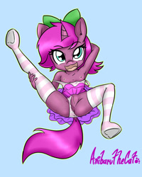 Size: 1360x1700 | Tagged: explicit, artist:anibaruthecat, oc, oc:sparkle star, ahegao, anthro, arm behind head, armpits, ballerina, banned from derpibooru, bedroom eyes, breasts, clothes, delicious flat chest, ear fluff, female, foalcon, hair bow, hoof feet, imported from derpibooru, imported from twibooru, leg grab, legs in air, lolicon, looking at you, looking forward, nipples, nudity, oc only, open mouth, panties, panties aside, presenting, presenting pussy, raised tail, shirt, shirt pull, skirt, skirt lift, small breasts, socks, solo, solo female, spread legs, spreading, striped socks, tail, tail aside, tongue out, tutu, underage, underhoof, underwear, upskirt, vagina, vulva