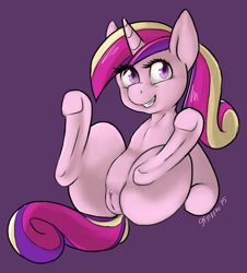 Size: 999x1103 | Tagged: explicit, artist:wolf-wished, female, filly, foal, foalcon, g4, imported from derpibooru, nudity, pony, princess cadance, smiling, solo, solo female, underhoof, vulva, young